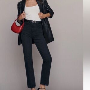 Reformation Cynthia High Rise Straight Jeans in Vana Size 30 Washed Black Button